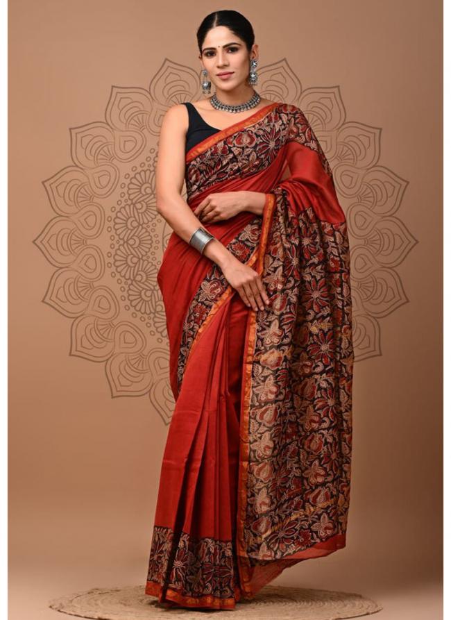 Chanderi Silk Red Traditional Wear Printed Saree